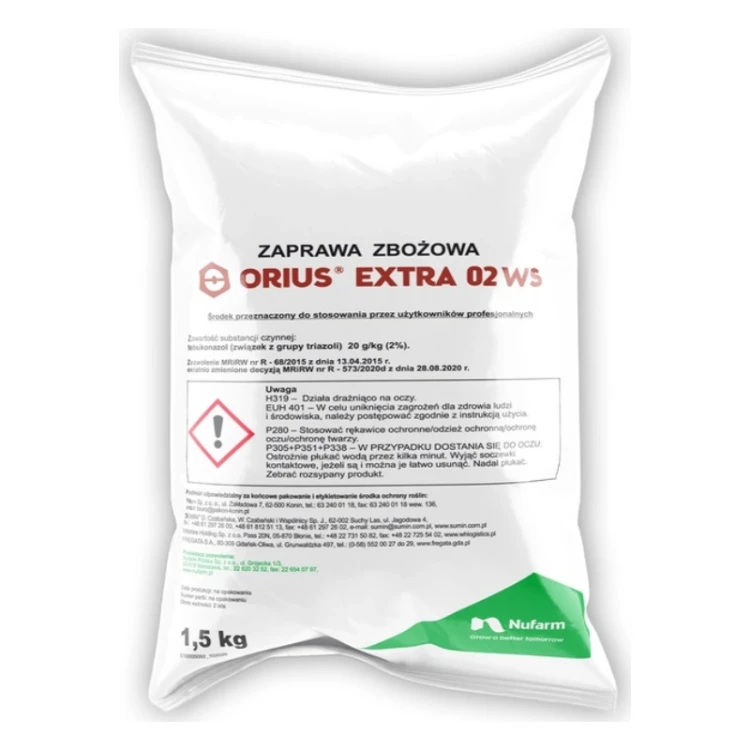 Zaprawa zbożowa Orius Extra 02 WS 1,5 kg – zaprawa nasienna Nufarm, tebukonazol, opakowanie 1,5 kg