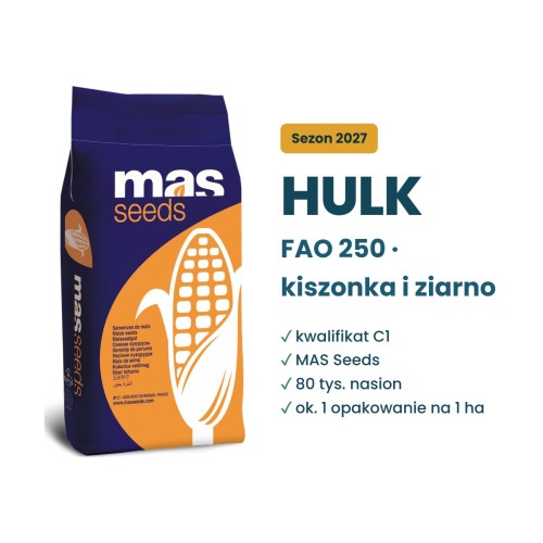Kukurydza Hulk FAO 250 MAS Seeds – kiszonka i ziarno, kwalifikat C1, 80 tys. nasion